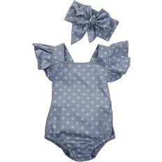 Polka Dots Bodysuits Ma&Baby Baby Lace Romper Backless Sunsuit Ruffle Sleeve Dress - Grey