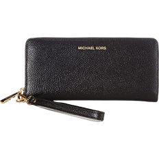 Pebbled Leather Continental Wristlet Wallet - Black