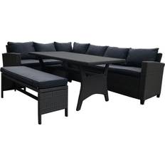 Rattan Dining Sets Furniture One Rattan Corner Sofa Black Dining Set 74x144cm 4pcs