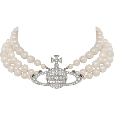 Three Row Bas Relief Choker - Silver/Pearls/Transparent