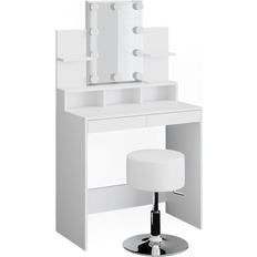 Glas Schminktische VICCO Ania LED Lighting with Stool White Schminktisch