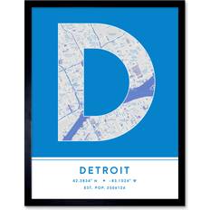 Wee Blue Coo Detroit City Map Blue Photo Frame 33.3x43.3cm