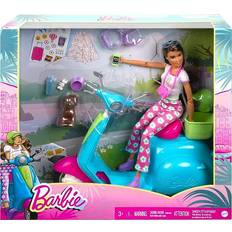 Barbie Fashionistas Doll & Scooter Travel with Pet Puppy & Themed Accessories