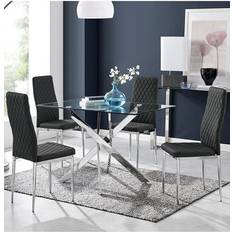 Furniturebox Leonardo Black/Silver/Chrome Dining Set 70x120cm 5pcs