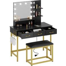 Black vanity desk Bestier Makeup Vanity Sets with Hooks Black Dressing Table 17.7x39.4"