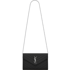 Crossbody Bags Saint Laurent Grain De Poudre Classic Cassandre Chain Wallet Bag - Black