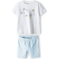 Girl's Printed T-shirt & Cycle Short Set - Light Blue/White