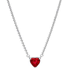 Punainen Korut Pandora Sparkling Heart Shaped Halo Necklace - Silver/Red/Transparent