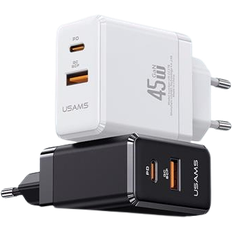 Usams Ład. siec. 1xUSB-C 1xUSB 45W only head GaN PD3.0 QC3.0 Fast Charging biały/white CC178TC02, USB Ladegerät, Weiss