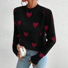 Polyamide - Women Sweaters Shein Heart Patterned Pullover Sweater With Long Sleeve