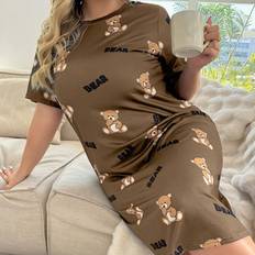 Brown - Women Nightgowns Shein Plus Women'S Cute Bear Printed Nightgown