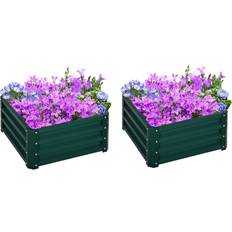 Pots, Plants & Cultivation OutSunny Set of 2 Raised Garden Bed Galvanised Planter Box Easy Setup