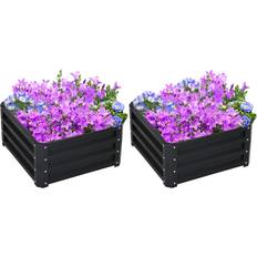 OutSunny Set of 2 Raised Garden Bed Galvanised Planter Box Easy Setup