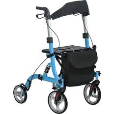 Homcom 4 Wheel Rollator with Seat Adjustable Mobility Walker with Bag Dual Brakes