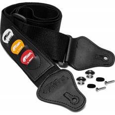 Tiger Guitar Strap with Pick Holders, Picks & Strap Button Black