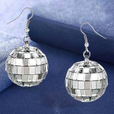 Shein 1pair Silver Disco Ball Shaped Christmas Earrings
