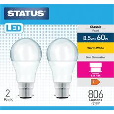 Status Pack of 2 LED Classic Pearl 8.5W Lightbulbs Bayonet Cap BC