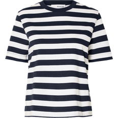 Stripete T-skjorter Selected Femme Essential Short Striped Boxy Tee Blå