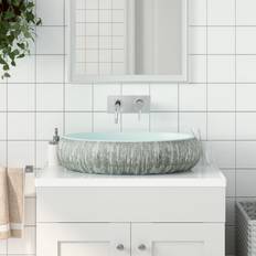 Lavabos de baño vidaXL Lavabo Sobre Encimera Ovalado Cerámica Gris Y Azul 59 x 40 x 15 cm