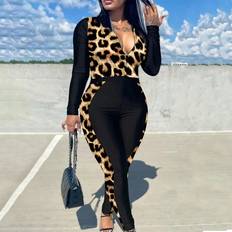 Leopard Jumpsuits & Overalls Shein Plus Size Leopard Print Patchwork Jumpsuit