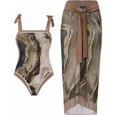 Shein Multifärgade Baddräkter Shein Women's Graphic Print One Piece Swimsuit & Cover Up