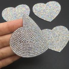 Silver Tygmärken & Laglappar Shein 1pcs Sparkling Rhinestone Love Heart Shape Patches, Applique, Iron On Patches For Clothing, Hats, Bags Decoration
