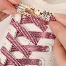 Shein Pair Diamond Buckle No-Tie Shoelaces, Fashionable Elastic Shoelaces With Pearl Luster, Fit For Sneakers And Sports Shoes