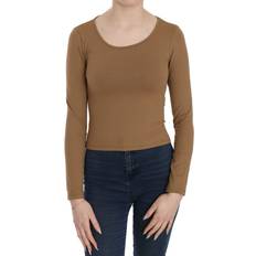 GF Ferre Brown Long Round Neck Sleeve Fitted Shirt Tops Blouse IT38