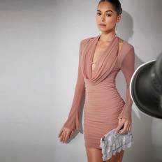Shein Pink Kjoler Shein Draped Neck Ruched Bodycon Dress