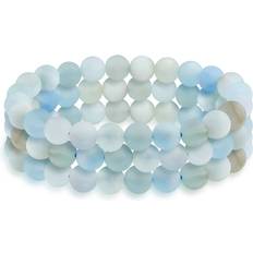 Unisex Bracelets Bling Jewelry Light Blue Agate Gemstones 8MM Bead Stackable Stretch Bracelet Set