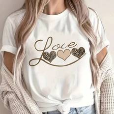 Lace T-shirts Shein Leopard Print Heart Neck Short Sleeve T-Shirt - Casual