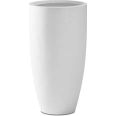 Kante 13.39 23.62 Round Pure White Lightweight Concrete and Fiberglass Indoor Outdoor Tall Planter w/Drainage Hole