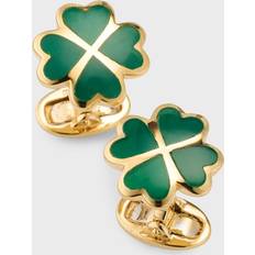 18k Cufflinks Jan Leslie Lucky Four Leaf Clover Green Onyx, Sterling Silver & 18K Yellow Gold Vermeil Cufflinks