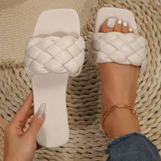 Shein Women'S Simple Style Flat Leather Sandals For Summer, Popular Summer Roman Woven Slippers