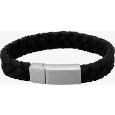 Leather Bracelets Bourne and Wilde Bourne and Wilde Mens Thick Black Leather Plaited Bracelet OSB-1360SBK