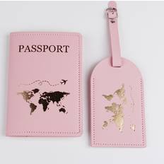 Rosa Resetillbehör Shein Fashionable Passport Holder & Luggage Tag Travel Set