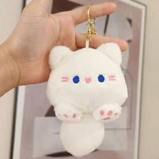 Aluminum Keychains Shein 1PC Cute Round Cat Car Keychain, Plush Gift With Pendant Claw Machine, Cartoon Keychain Bag Cute Plush