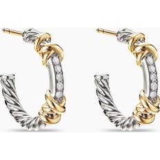 Jewelry David Yurman Petite Helena Hoop Earrings in Sterling Silver with 18K Gold & Diamonds 0.75"