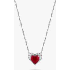 Rhodium Necklaces Jon Richard Cubic Zirconia Heart Necklace, Silver/Red