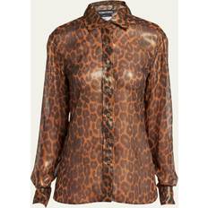 Leopard Shirts Tom Ford Glänzendes Seidengeorgettehemd Bunt