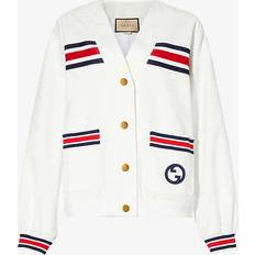 Gucci Women Cardigans Gucci Appliquéd Webbing-trimmed Cardigan - White