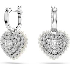 Rhodium Oorbellen Swarovski Hyperbola Drop Earrings - Heart/White