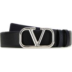 Valentino Garavani Black Leather Vlogo Belt Black