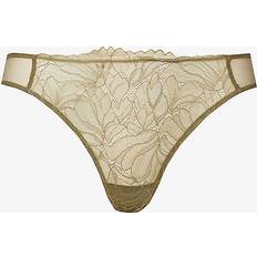 Green - Thongs Knickers Calvin Klein Womens Dusky Green Floral-pattern Mid-rise Stretch-lace Thong