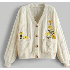 Shein Cardigans Shein Women'S Floral Embroidered Button Cardigan