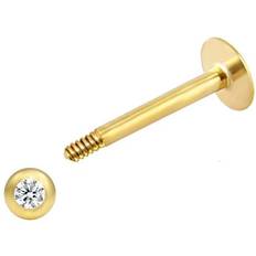 Piercings Jewelco London 9ct Gold CZ 1.1mm Labret Stud Body Bar Piercing, 11mm 8mm Bar JBJ125 One