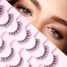 Shein 7pairs/Set Natural Crossed Style False Eyelashes With Transparent Stems, D Curl For Lengthening Eye Tail