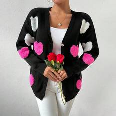 Shein Women's Heart Design Shawl Collar Cardigan With Drop Shoulder