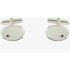 Men - Silver Cufflinks Sterling Silver Oval Edged Ruby Toggle Cufflinks LH45 T/R Red