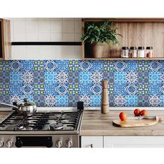 Tiles Homeroots 400315 4 4 Greta Multi Blue Mosaic Peel & Stick Tiles